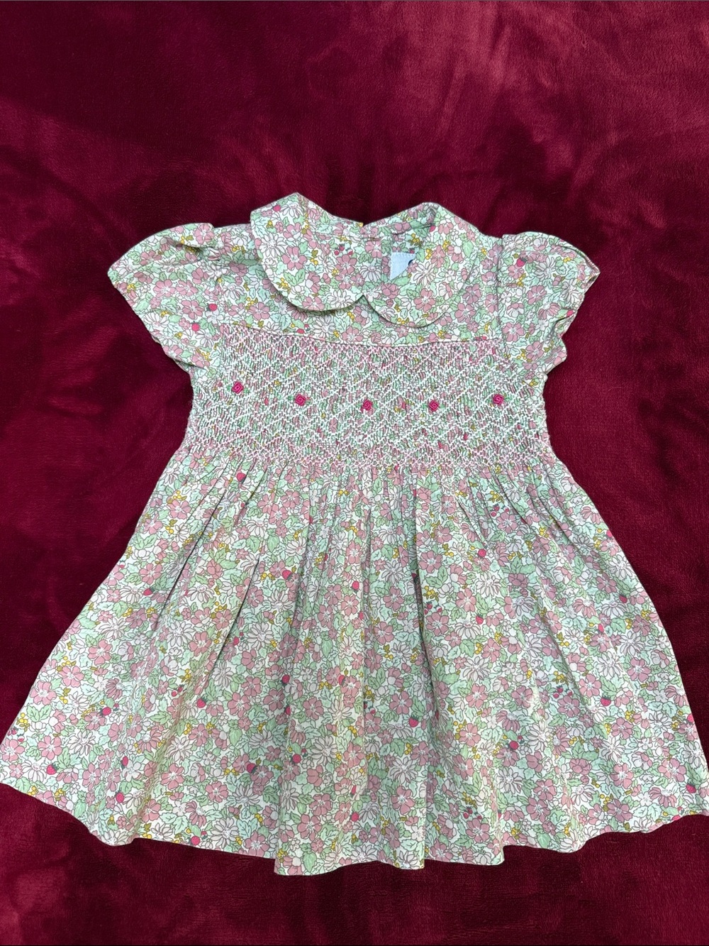 Smocked Pink Floral Peter Pan Dress for Girls